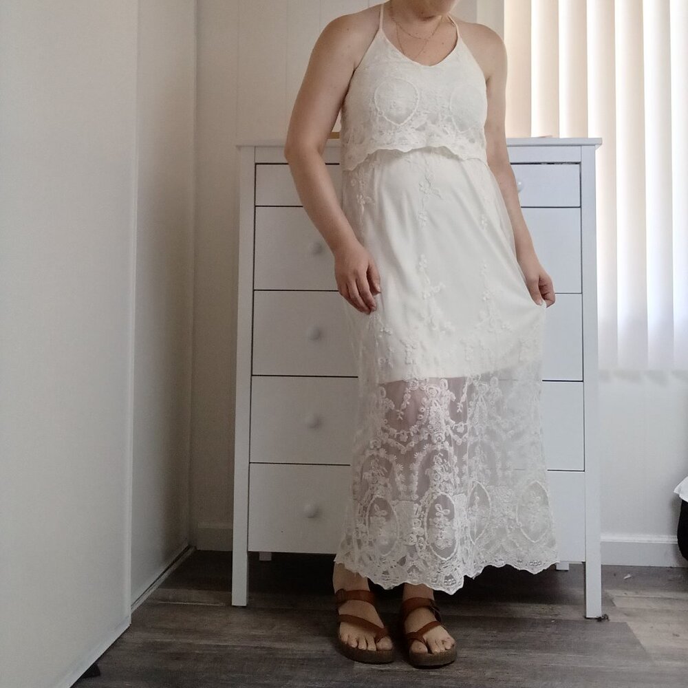 Maxi off white ivory lace boho wedding dress